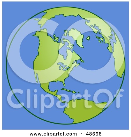 Royalty-Free (RF) Clipart Illustration of a Blue Background With An Earth Outline And Green Continents by Prawny