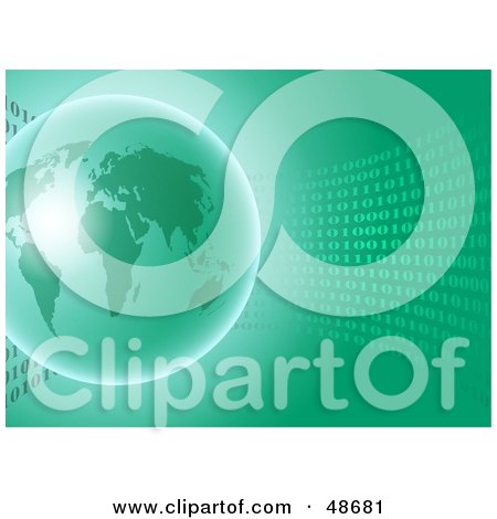 Royalty-Free (RF) Clipart Illustration of a Shiny Green Globe on a Wave of Binary by Prawny