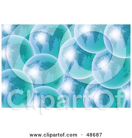 Royalty-Free (RF) Clipart Illustration of a Blue Background Of World Globe Bubbles by Prawny