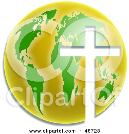 Royalty-Free (RF) Clipart Illustration of a White Cross Cut Out Of A Green And Yellow Globe by Prawny