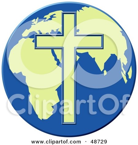 Royalty-Free (RF) Clipart Illustration of a Yellow Cross Over A Blue And Yellow Globe by Prawny