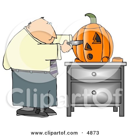 Businessman Carving a Halloween Pumpkin with a Knife Posters, Art Prints