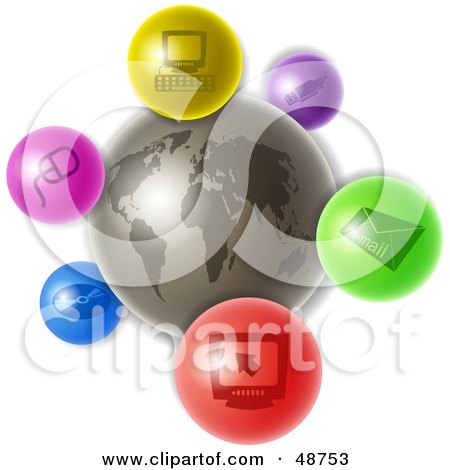Royalty-Free (RF) Clipart Illustration of a Gray World With Colorful Computer Icons by Prawny