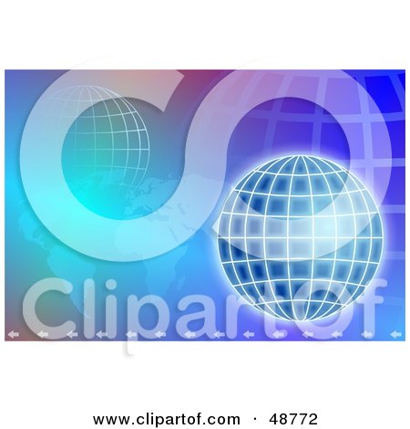 Royalty-Free (RF) Clipart Illustration of a Purple And Blue Background Of An Atlas And Wire Globe by Prawny