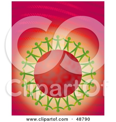 Royalty-Free (RF) Clipart Illustration of Green Paper People Surrounding A Red Planet On A Binary Background by Prawny