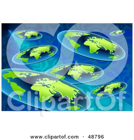 Royalty-Free (RF) Clipart Illustration of a Blue Background of Flat Globes by Prawny
