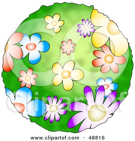 Royalty-Free (RF) Clipart Illustration of a Green Planet Covered in Colorful Flowers by Prawny