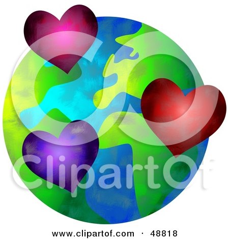 Royalty-Free (RF) Clipart Illustration of Hearts Over a Globe by Prawny