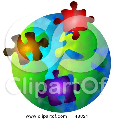 Royalty-Free (RF) Clipart Illustration of Puzzle Pieces Over a Globe by Prawny