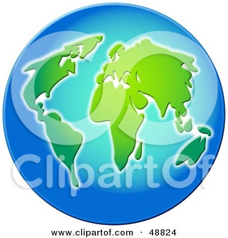 Royalty-Free (RF) Clipart Illustration of a Blue Beveled Globe With Green Continents by Prawny