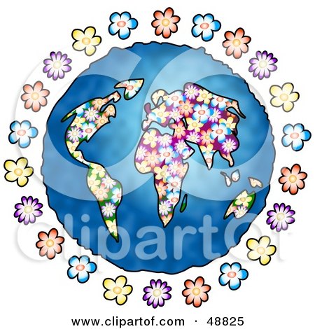 Royalty-Free (RF) Clipart Illustration of a Floral World Globe With Blue Seas by Prawny