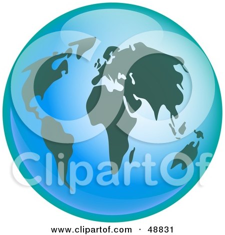 Royalty-Free (RF) Clipart Illustration of a Bright Blue Orb Globe With Dark Green Continents by Prawny