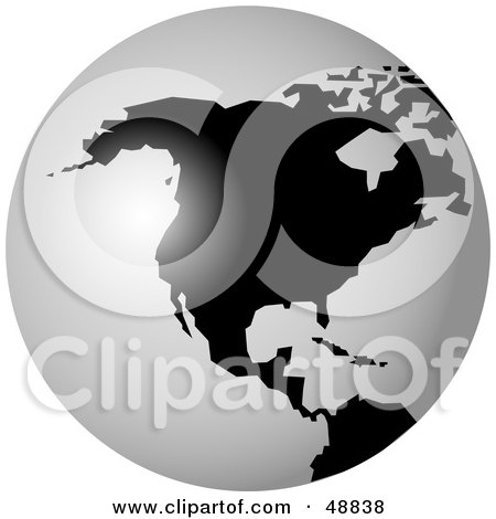 Royalty-Free (RF) Clipart Illustration of a Black And White Globe Featuring North America by Prawny
