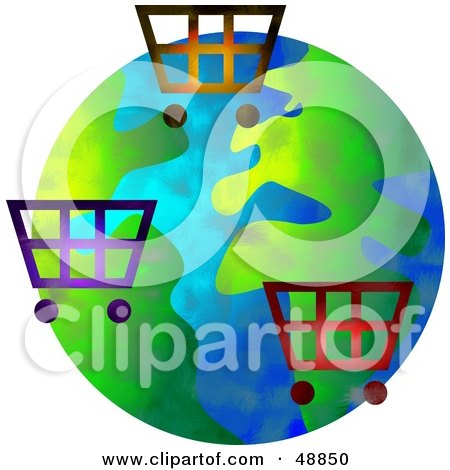 Royalty-Free (RF) Clipart Illustration of Shopping Carts Over a Globe by Prawny