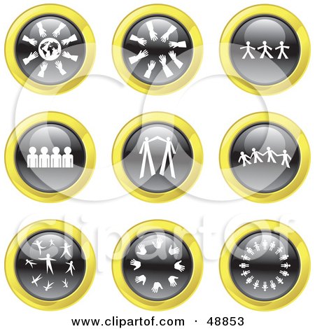 Royalty-Free (RF) Clipart Illustration of a Digital Collage Of Black, White And Yellow Teamwork Icons by Prawny