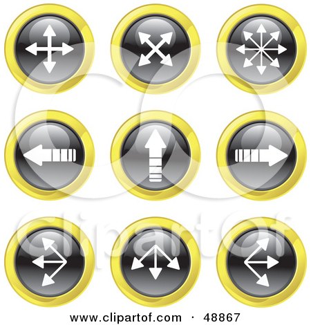 Royalty-Free (RF) Clipart Illustration of a Digital Collage Of Black, White And Yellow Pointing Arrow Icons by Prawny