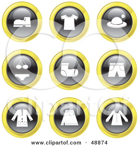 Royalty-Free (RF) Clipart Illustration of a Digital Collage Of Black, White And Yellow Clothing Icons by Prawny