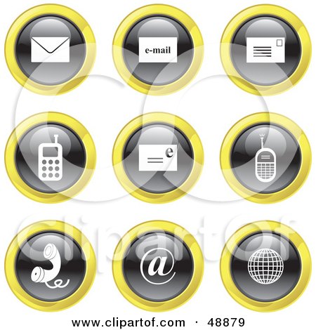 Royalty-Free (RF) Clipart Illustration of a Digital Collage Of Black, White And Yellow Communication Icons by Prawny