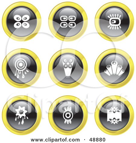 Royalty-Free (RF) Clipart Illustration of a Digital Collage Of Black, White And Yellow Retro Symbol Icons by Prawny