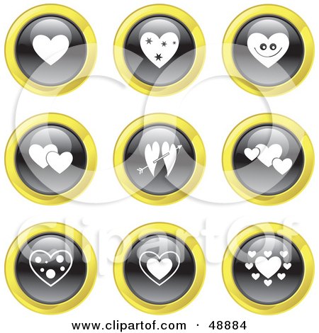 Royalty-Free (RF) Clipart Illustration of a Digital Collage Of Black, White And Yellow Heart Icons by Prawny