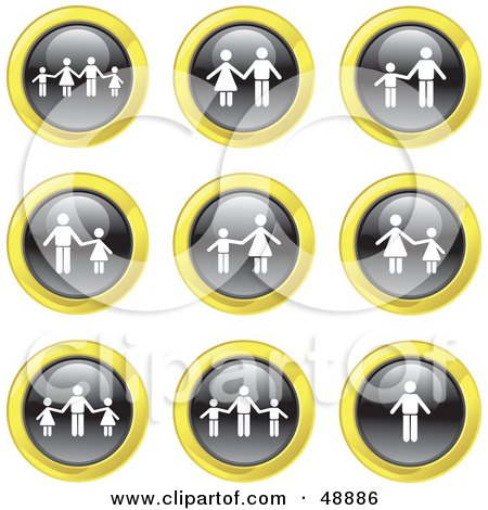 Royalty-Free (RF) Clipart Illustration of a Digital Collage Of Black, White And Yellow Family Icons by Prawny
