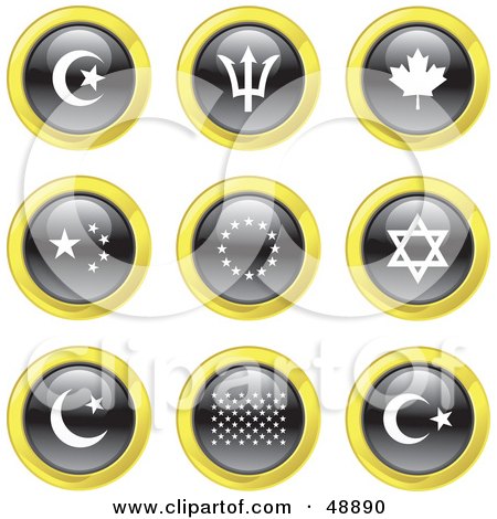 Royalty-Free (RF) Clipart Illustration of a Digital Collage Of Black, White And Yellow Flag Icons by Prawny