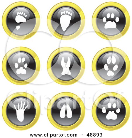 Royalty-Free (RF) Clipart Illustration of a Digital Collage Of Black, White And Yellow Animal Track Icons by Prawny