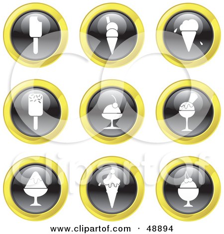 Royalty-Free (RF) Clipart Illustration of a Digital Collage Of Black, White And Yellow Ice Cream Icons by Prawny