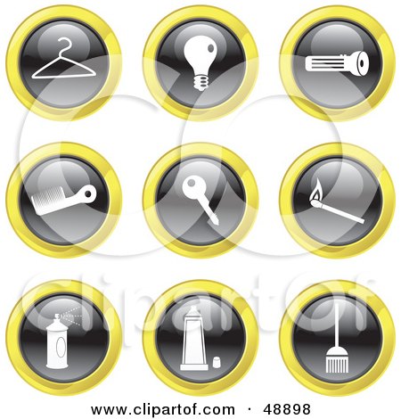 Royalty-Free (RF) Clipart Illustration of a Digital Collage Of Black, White And Yellow Household Icons by Prawny