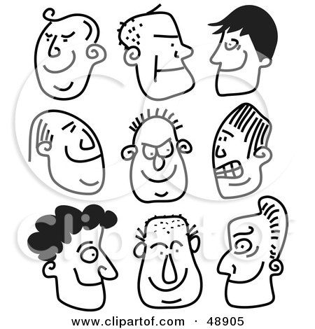 Royalty-Free (RF) Clipart Illustration of a Digital Collage Of Black And White Guy Stick People Faces by Prawny