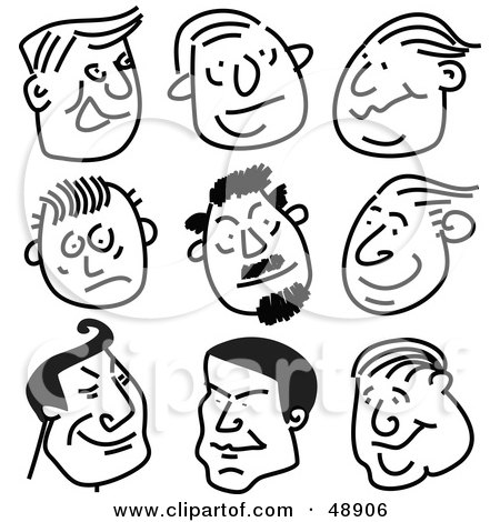 Royalty-Free (RF) Clipart Illustration of a Digital Collage Of Black And White Adult Male Stick People Faces by Prawny