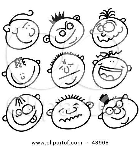 Royalty-Free (RF) Clipart Illustration of a Digital Collage Of Black And White Male Stick People Faces by Prawny