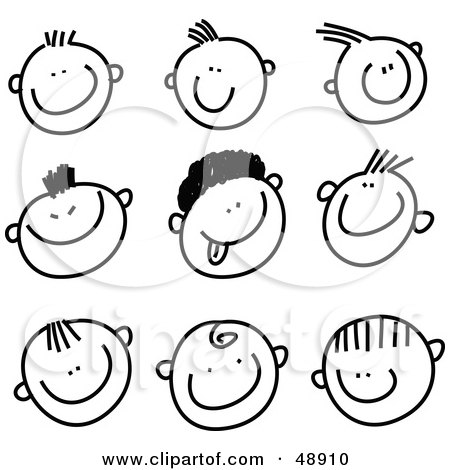 Royalty-Free (RF) Clipart Illustration of a Digital Collage Of Black And White Happy And Goofy Stick People Faces by Prawny