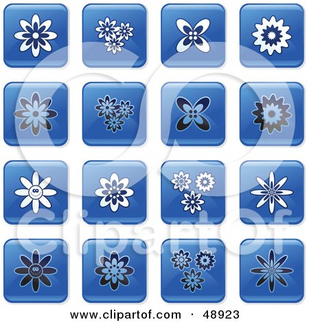 Royalty-Free (RF) Clipart Illustration of a Digital Collage Of Square Blue, Black And White Flower Icons by Prawny