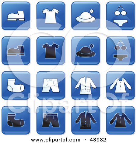 Royalty-Free (RF) Clipart Illustration of a Digital Collage Of Square Blue, Black And White Apparel Icons by Prawny