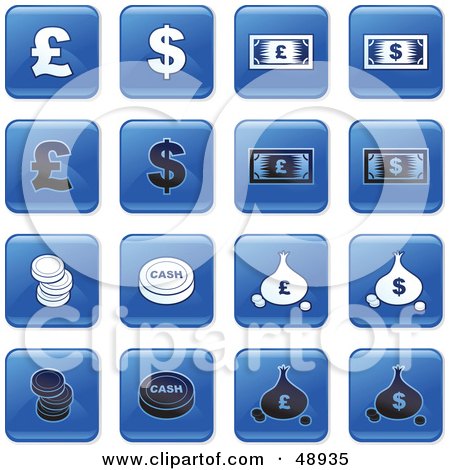 Royalty-Free (RF) Clipart Illustration of a Digital Collage Of Square Blue, Black And White Money Icons by Prawny