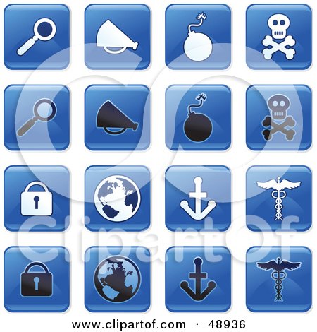Royalty-Free (RF) Clipart Illustration of a Digital Collage Of Square Blue, Black And White Icons by Prawny