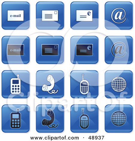 Royalty-Free (RF) Clipart Illustration of a Digital Collage Of Square Blue, Black And White Communications Icons by Prawny