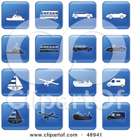 Royalty-Free (RF) Clipart Illustration of a Digital Collage Of Square Blue, Black And White Transport Icons by Prawny