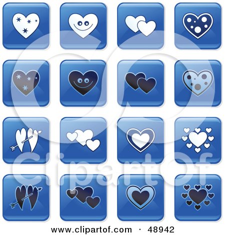 Royalty-Free (RF) Clipart Illustration of a Digital Collage Of Square Blue, Black And White Heart Icons by Prawny