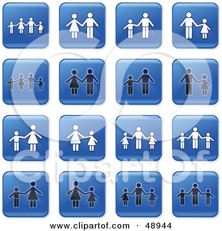 Royalty-Free (RF) Clipart Illustration of a Digital Collage Of Square Blue, Black And White Family Icons by Prawny