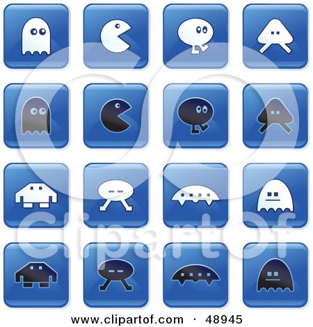 Royalty-Free (RF) Clipart Illustration of a Digital Collage Of Square Blue, Black And White Gaming Icons by Prawny