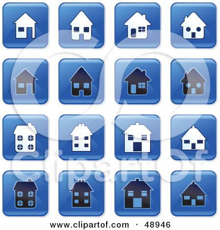 Royalty-Free (RF) Clipart Illustration of a Digital Collage Of Square Blue, Black And White Home Icons by Prawny