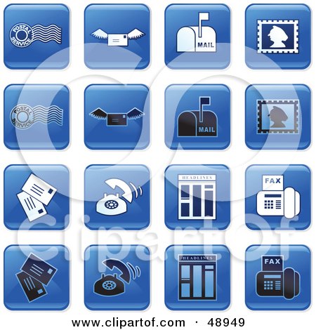 Royalty-Free (RF) Clipart Illustration of a Digital Collage Of Square Blue, Black And White Communication Icons by Prawny