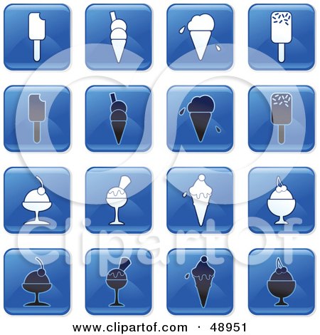 Royalty-Free (RF) Clipart Illustration of a Digital Collage Of Square Blue, Black And White Dessert Icons by Prawny