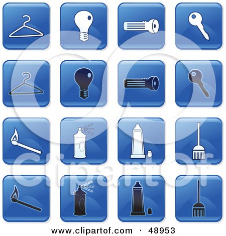 Royalty-Free (RF) Clipart Illustration of a Digital Collage Of Square Blue, Black And White Household Icons by Prawny