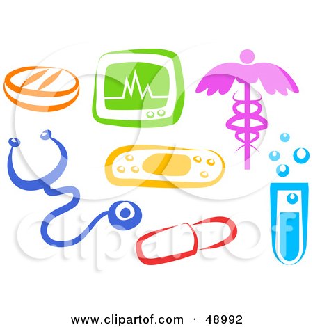 Royalty-Free (RF) Clipart Illustration of a Digital Collage Of Colorful Medical Items by Prawny