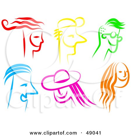 Royalty-Free (RF) Clipart Illustration of a Colorful Digital Collage of Happy Male and Female Faces by Prawny