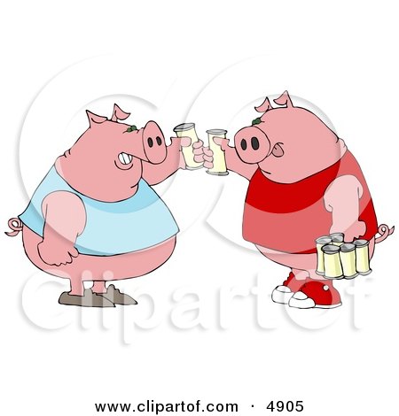 Human-like Fat Pigs Toasting Beers Against Each Other Clipart by djart