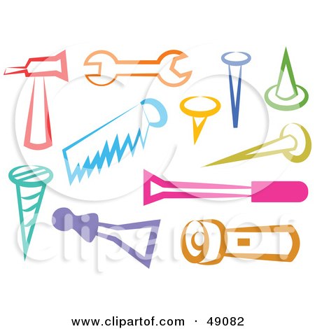Royalty-Free (RF) Clipart Illustration of a Digital Collage Of Colorful Tool Items by Prawny